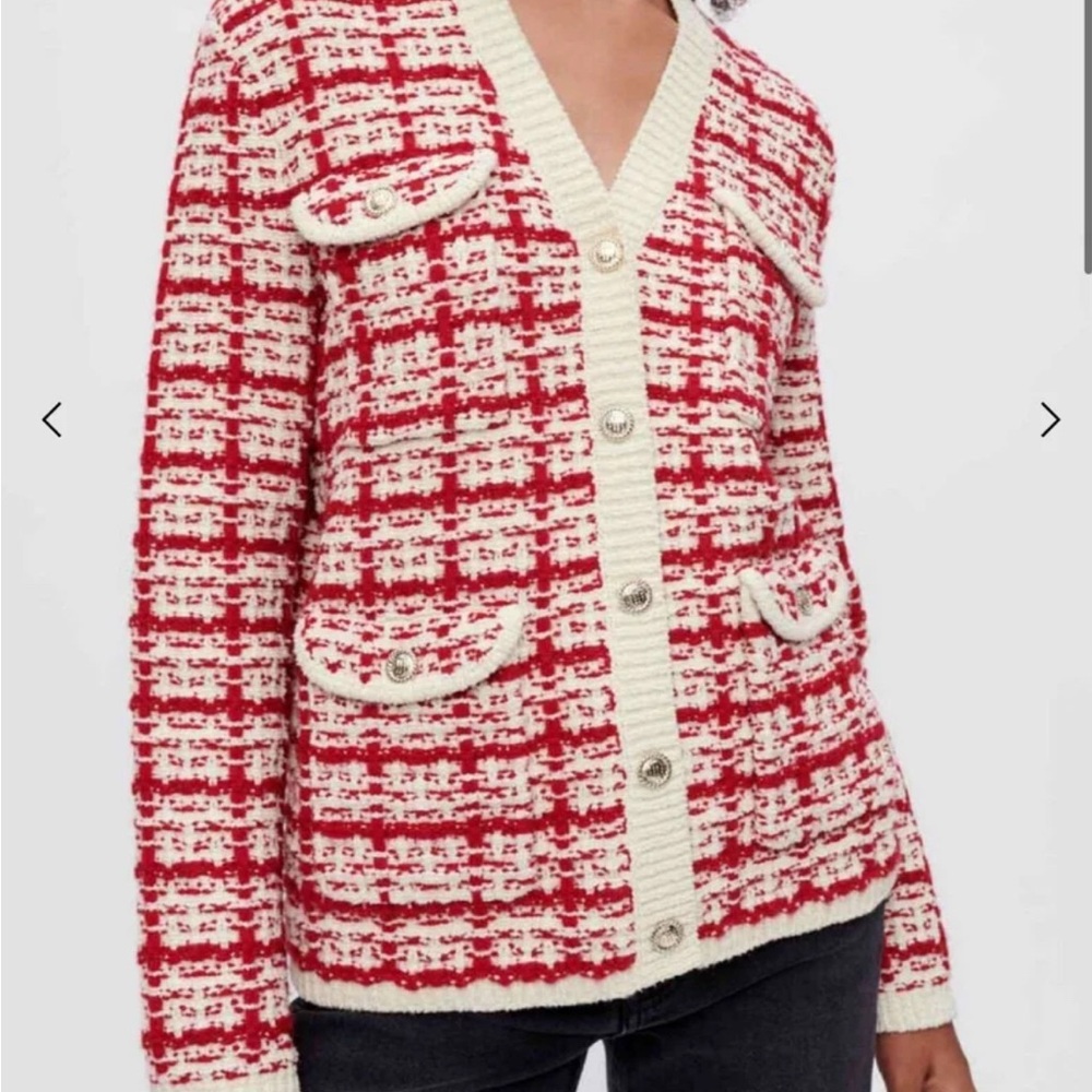Maje Red and Cream Cardigan Sweater - SOLD